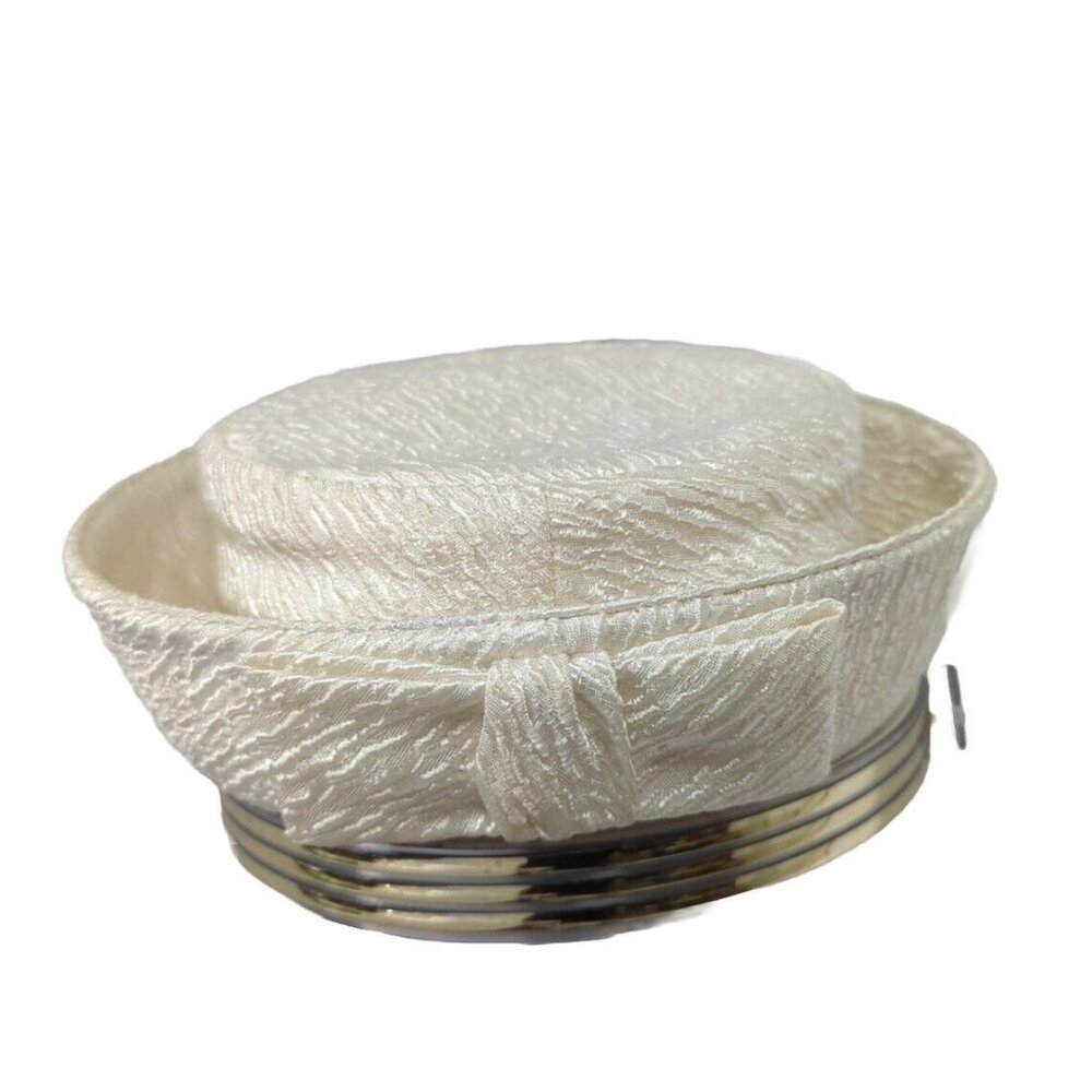 Theater Costume Hat  Bonnet Vintage White Satin Raised Brim  Jackie O Queen Eng